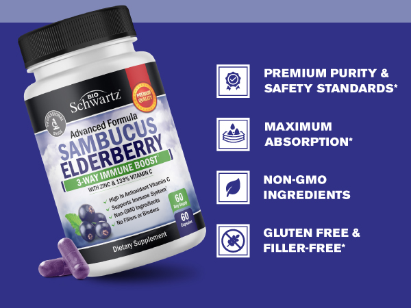 elderberry vitamin c and zinc capsules supplement antioxidants