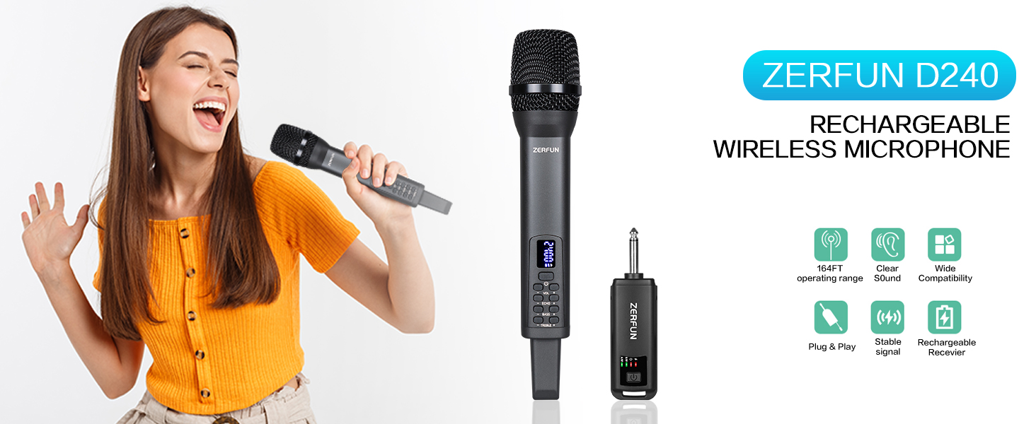 ZERFUN Rechargeable Wireless Microphone, Pro Handheld