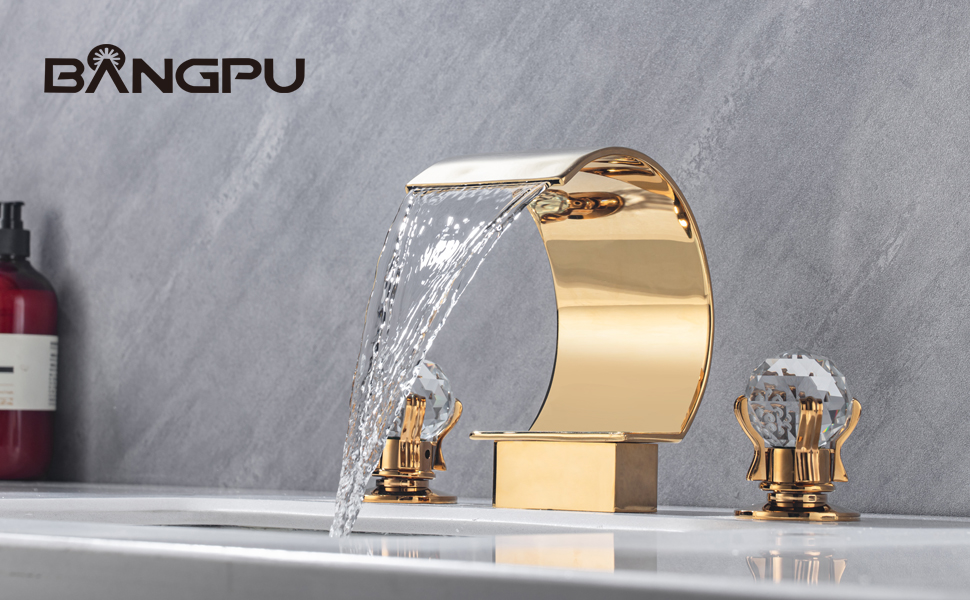 BANGPU Bathroom Sink Faucet 3 Hole Widespread Waterfall Bathroom