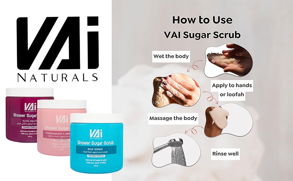 Globalstar Vai Naturals Foaming Sugar Scrub 600g – Exfoliating & Hydrating –Pomegranate & Raspberry
