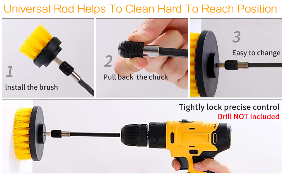 CLEAFOU 7pcs Drill Brush Power Scrubber Cleaning Brush Extended Long