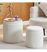 BLEXA Round Ottoman with Storage Set of 2-Upholstered Velvet Vanity Stool for Makeup Multifunctio...