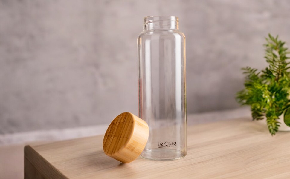 LeCasa - Borosilicate Glass Bottle With Bamboo Screw Lid 1000ML