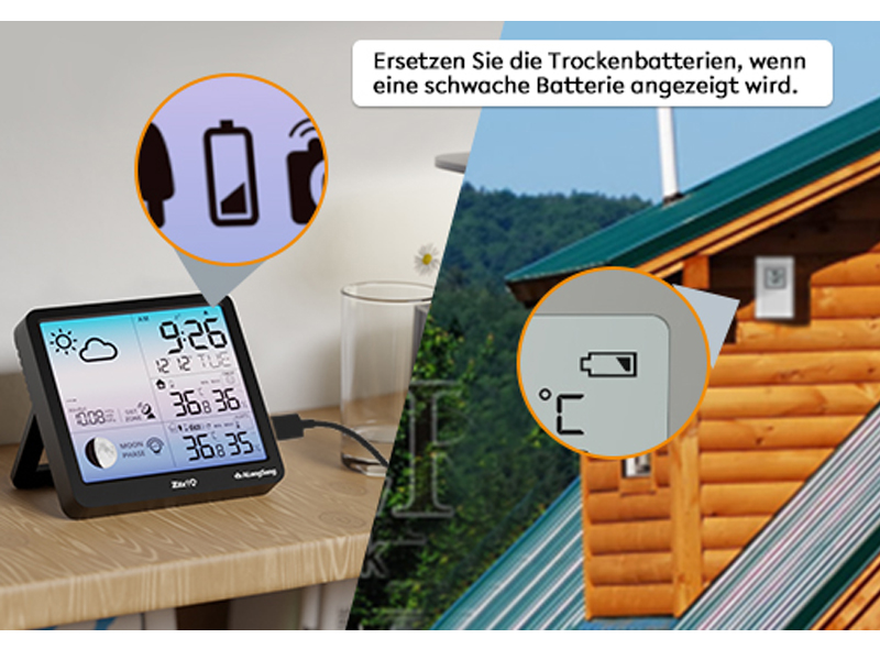 Wetterstation Funk mit Außensensor, ALongSong Digital Farbdisplay ...