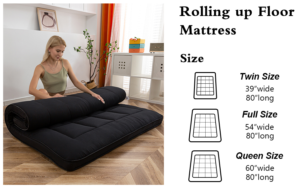 HIGOGOGO Japanese Floor Mattress for Adults, 4" Thick Roll