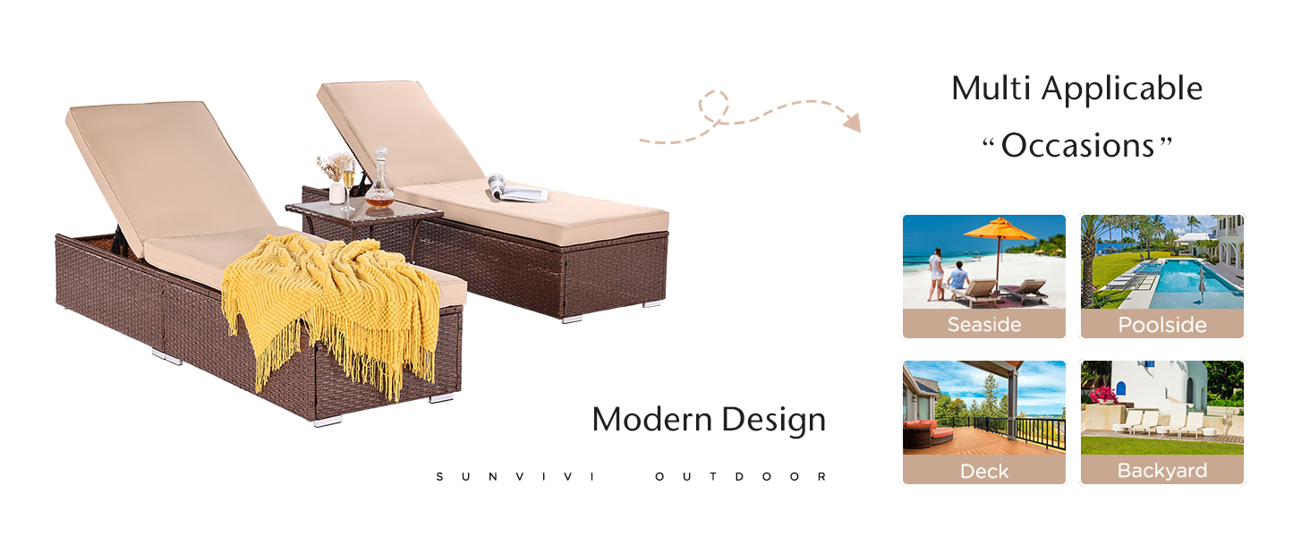 SUNVIVI OUTDOOR Paito Chaise Lounge, 1 Piece, Brown Wicker