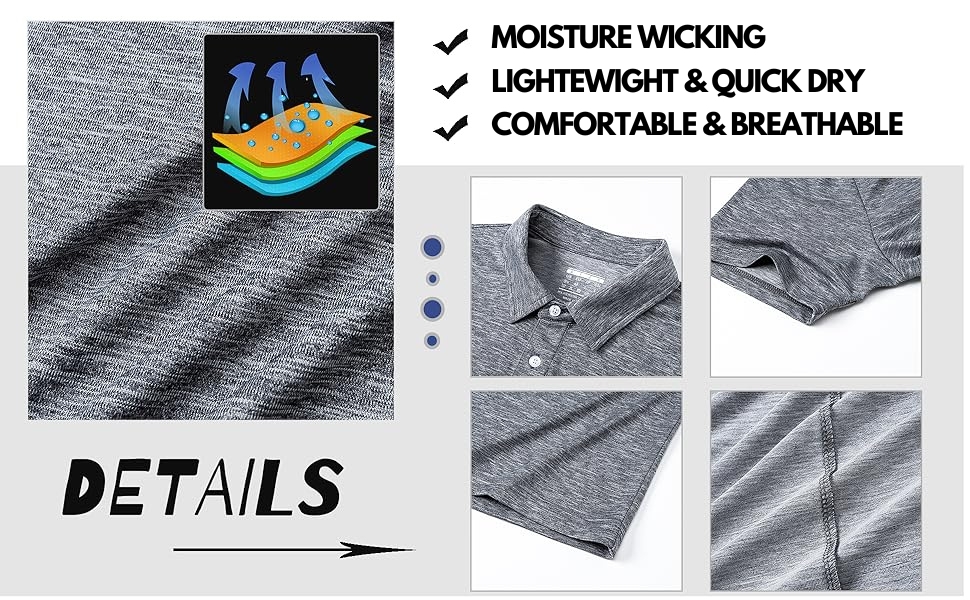 Men's Casual Golf Polo Shirts Short Sleeve Summer 3 Buttons Solid Classic Performance T-Shirt