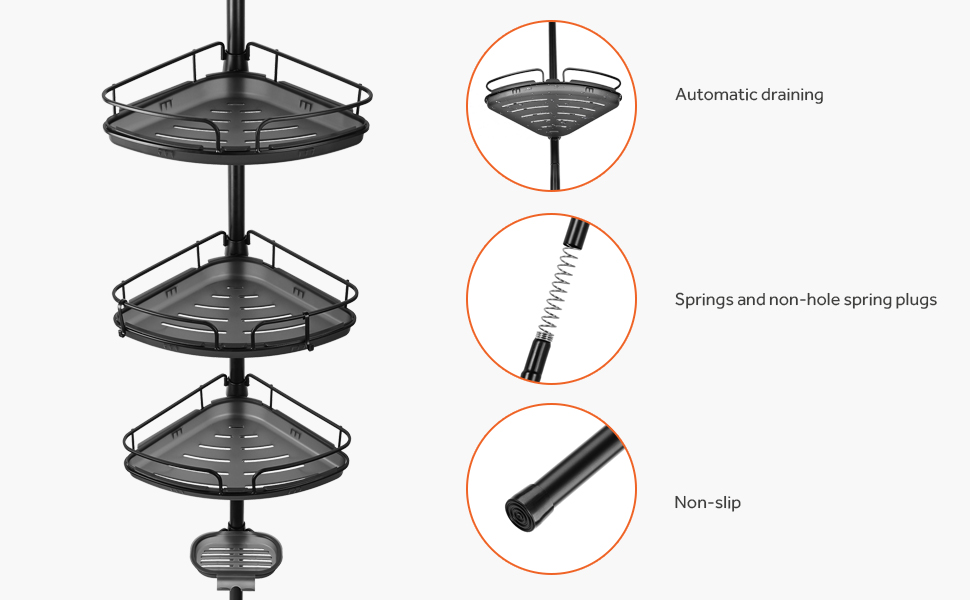 SortWise Shower Caddy Corner, 96.85 to 104.72 Inch Adjustable Bathroom