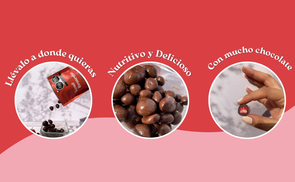 Bites de fruta liofilizada cubierta de chocolate sin azúcar