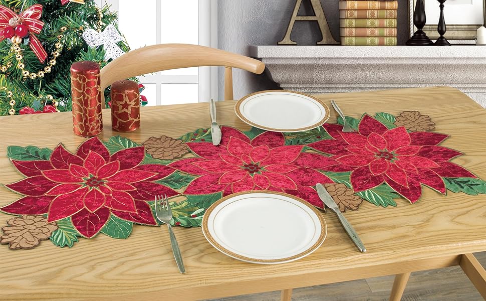Ekerund＊X'mas ornament＊Table runner・* Amazon.com: KEVA Holiday Christmas Table Runner, Embroidered