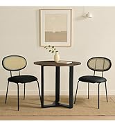 SIMTONAL 3-Piece Dining Set, Round Brown Table with Solid Wood Legs and 2 Black Faux Leather Chai...