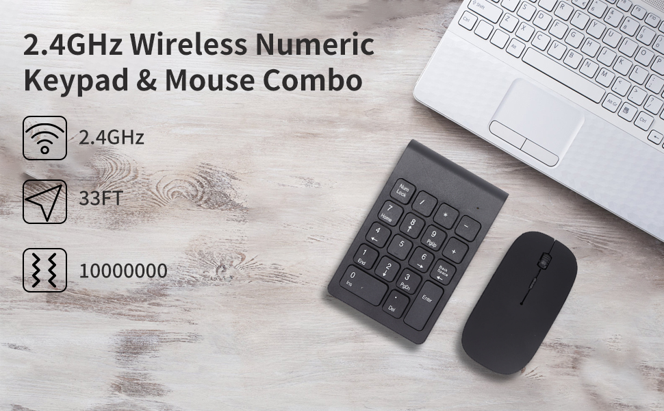 ASHATA Wireless Numeric Keypad and Mouse Combo, 2.4G Rechargeable 18 Keys Number Pad and 1200