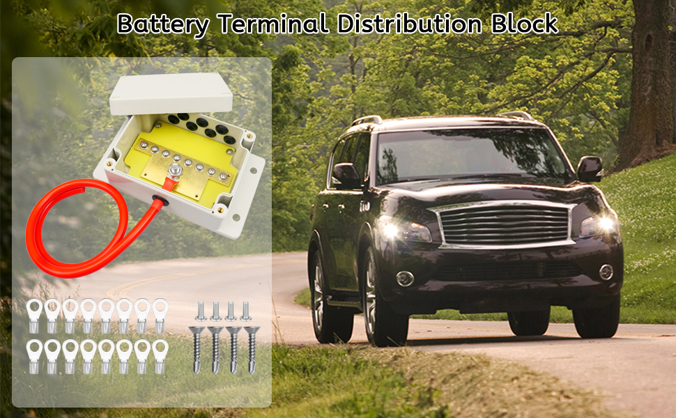 Battery Terminal Distribution Block with 9 M4 Studs Fit for