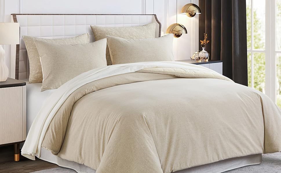 SOFTPAGE Cotton King Comforter Set, Beige Comforter 、 Linen
