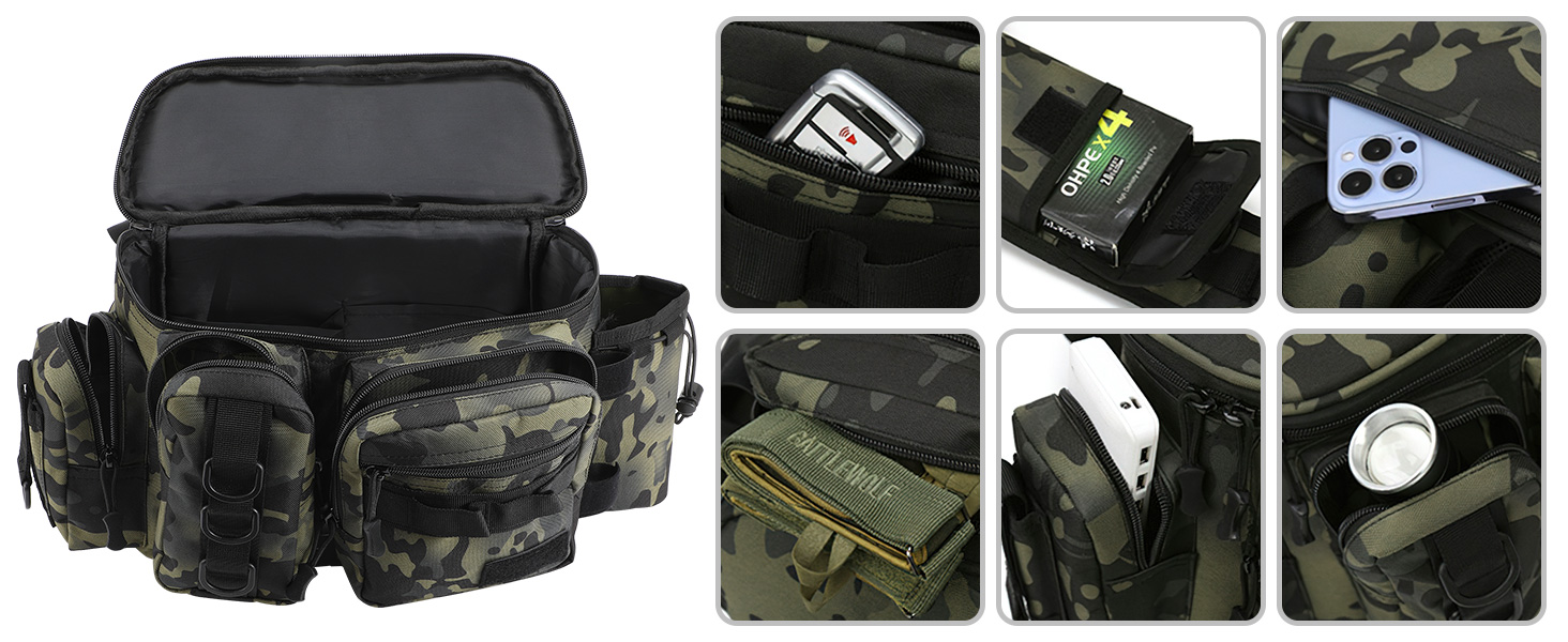 zerotop Fishing Tackle Bags Large Sling Fishing Carryall Bag Multi-Pocket Waterproof Fishing Tackle Storage Bags Holdall with Padded Shoulder Strap, Fishing Bags for Saltwater Freshwater Fishing 14 Fishing Tackle Bag
