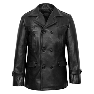 German Pea Coat Brown Dr Who Men's Classic Reefer Military Hide