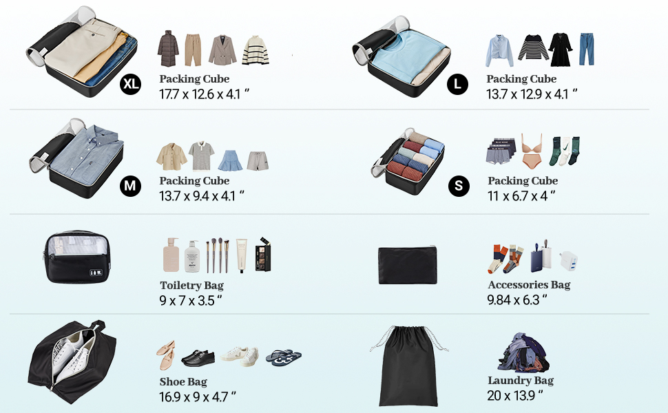 OlarHike 8 Set Packing Cubes for Travel, 4 Various Sizes