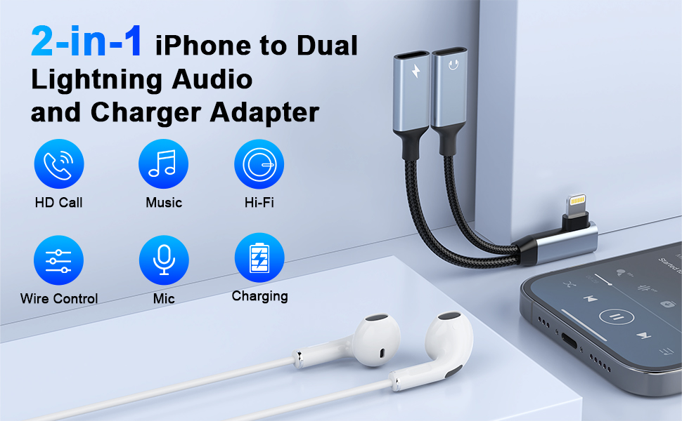 2in1 Lightning to Dual Lightning Headphone Jack and