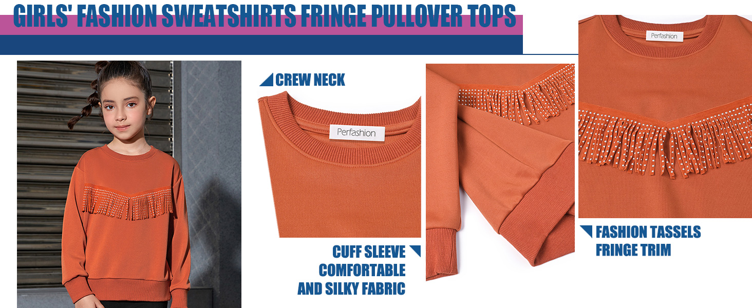 Girls' Fringe Trim Sweatshirts