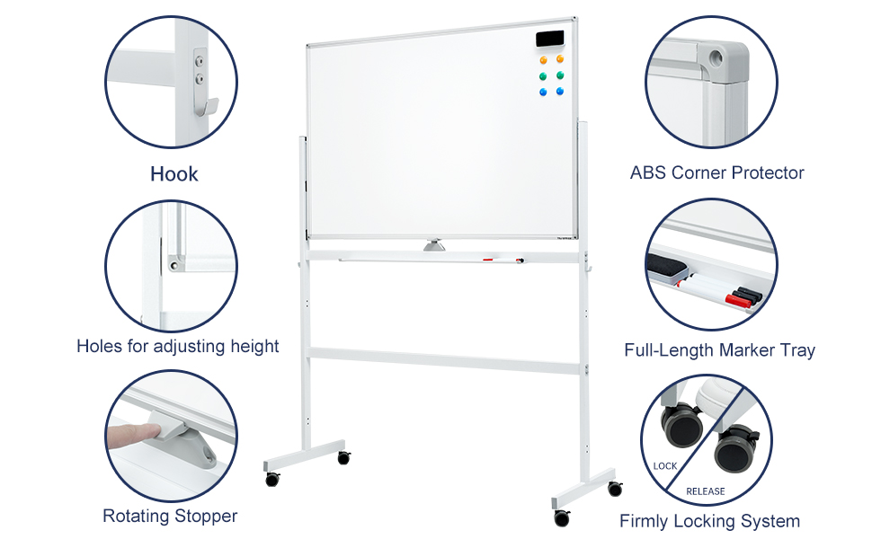 Large DryErase Rolling Whiteboard 48 x 32