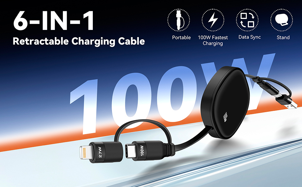 5 in 1 retractable fast charging cable multi charging cord charger cable usb type c charger cord