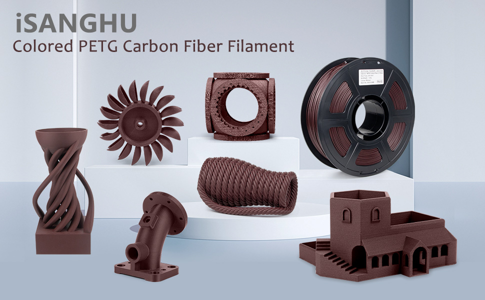 iSANGHU Chestnut Brown PETG Carbon Fiber Filament Colored 1.75mm 3D Printer Filament, 15