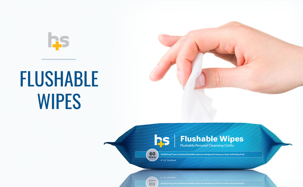 HealthSmart 60 Count Flushable Wipes, Gentle on Sensitive