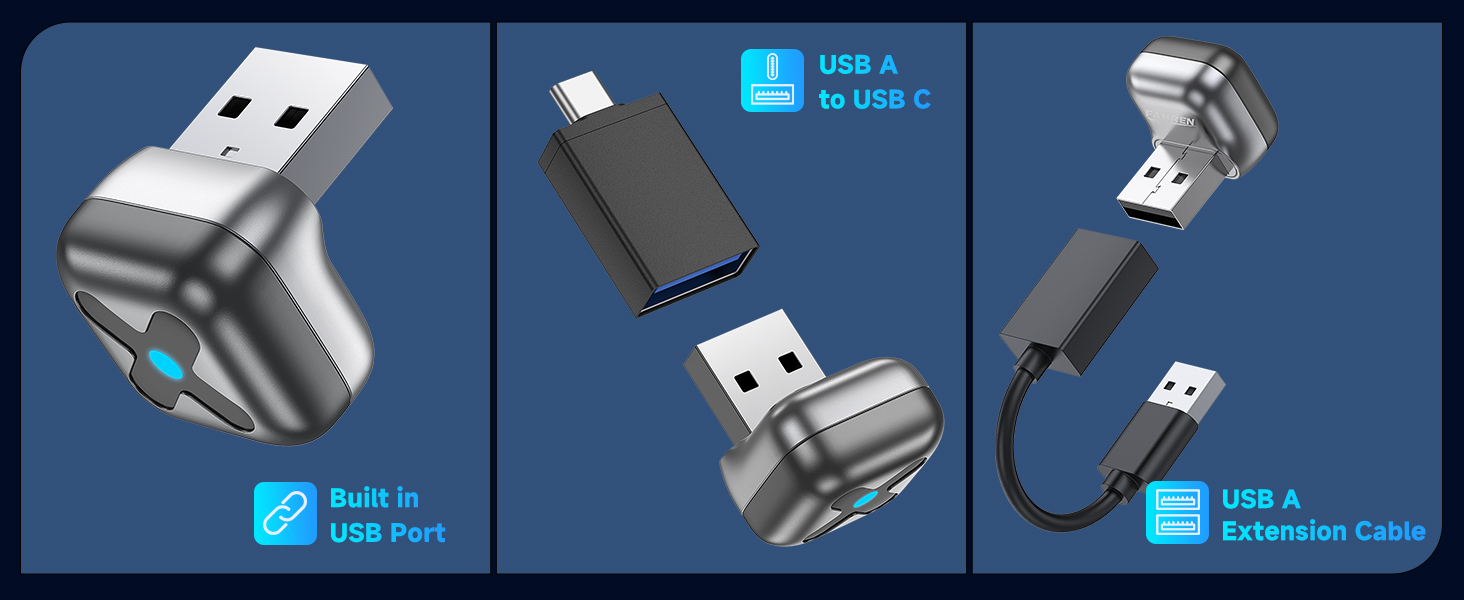 Multiple views of a USB device or adapter showing different angles and connection points. Device appears to have both standard and micro USB interfaces in white and gray colors.