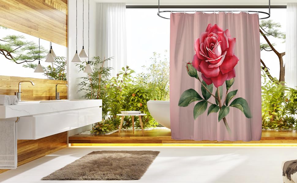 Hipposama Red Rose Shower Curtain, Pink Floral Shower