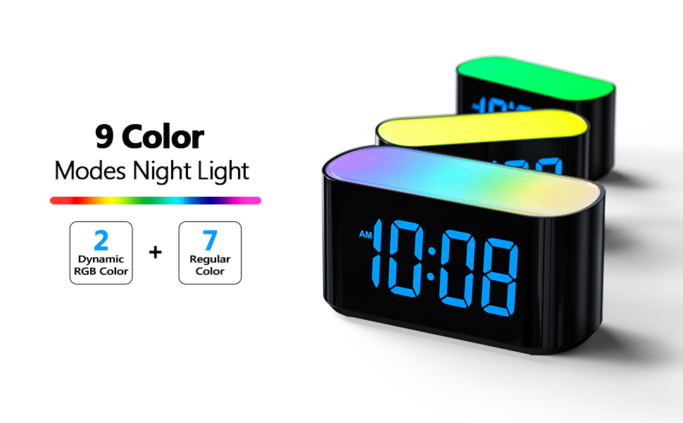 HOUSBAY RGB Digital Alarm Clock for Bedroom, 9 Colors