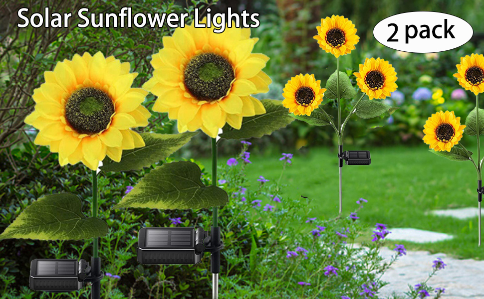 Solar Lights Outdoor Garden Decor, 2 Pack Realistic
