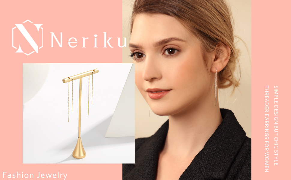 Gold Threader Earrings for Women 18K Gold Filled Chain