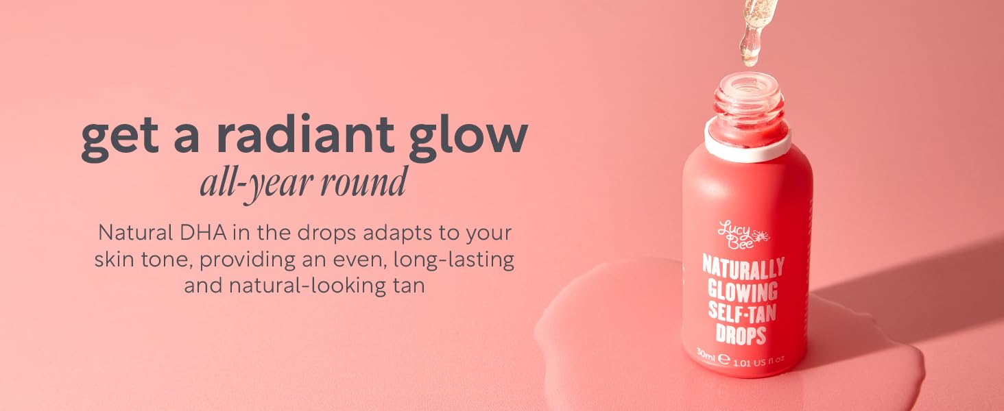 Natural DHA Tan Drops on coral background. 