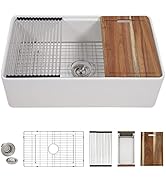 33 White Farm Sink Workstation - Fulorni 33 Inch Farmhouse Kitchen Sink with Slide Ledge Flat Apr...