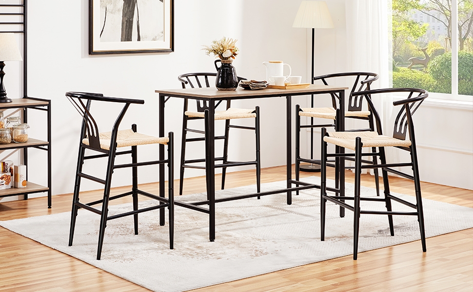 Yaheetech 65.5cm Wishbone Counter Stools Set of 4 Handwoven Barstools