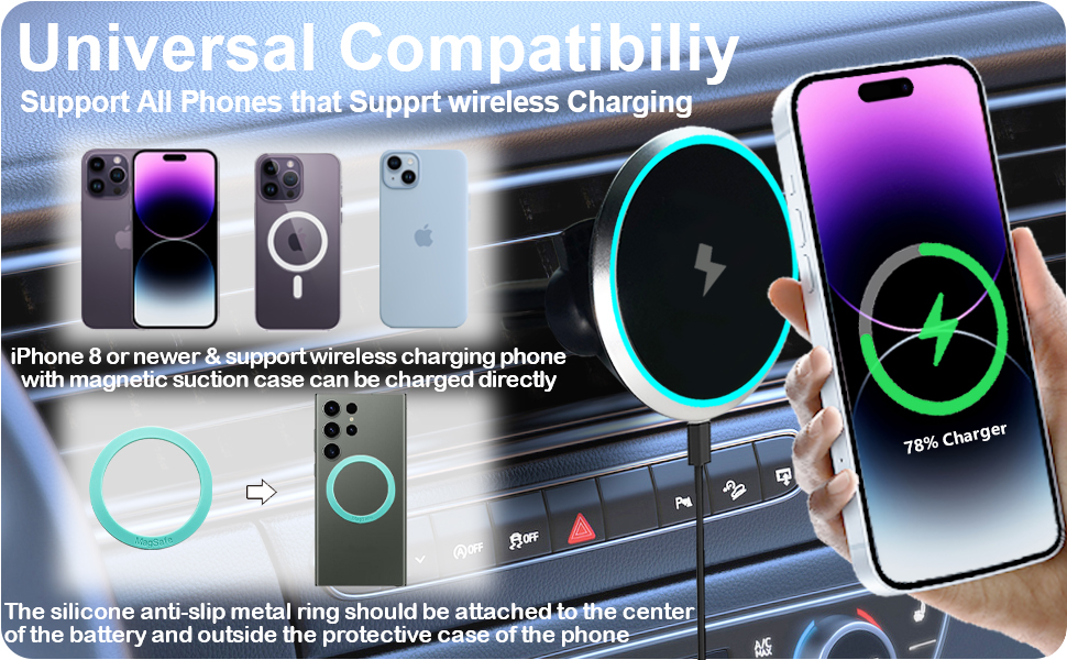 Wireless Mag Safe Car Mount Charger, 15W Fast