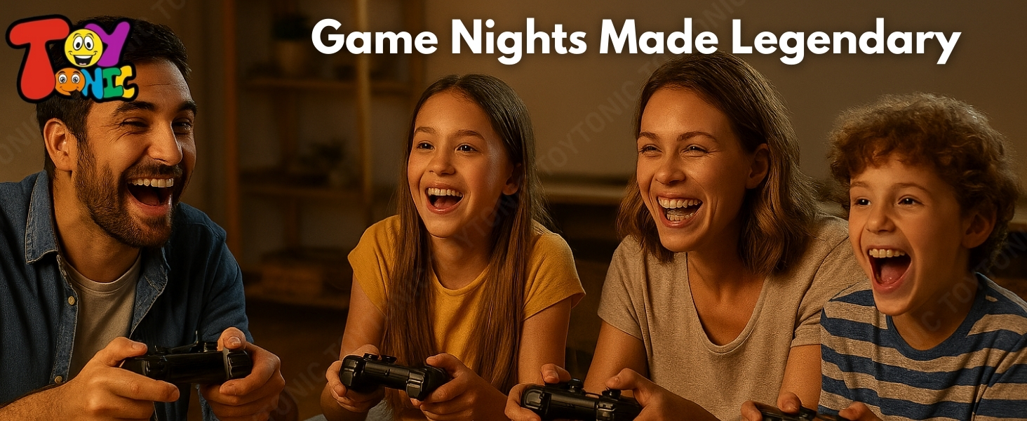 Classic gaming toy with wireless controllers and preloaded retro games