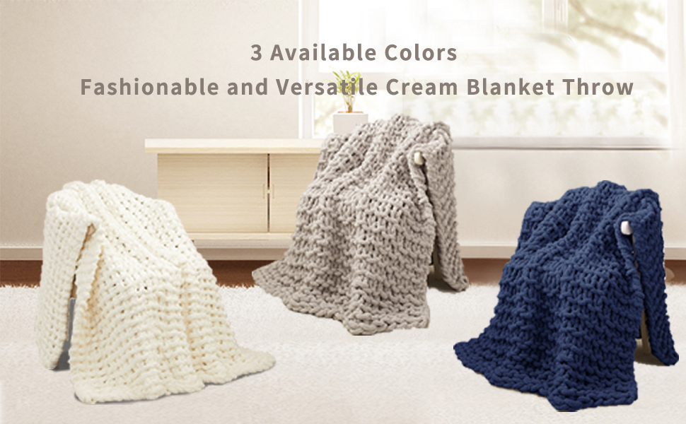 Mooreeke Chunky Knit Blanket 40"x50" White Cream Soft Washable Chenille Throw Blanket Cozy 100