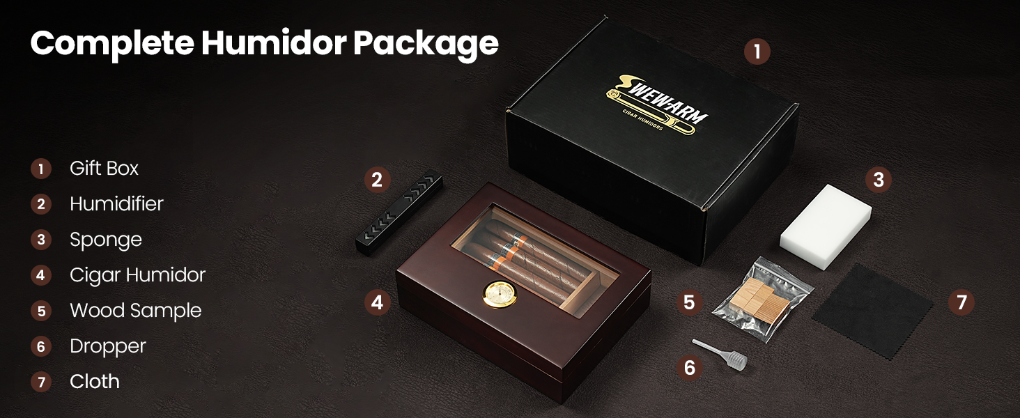 Cigar Humidor Box, Cedar Wood Humidor, Glass Top