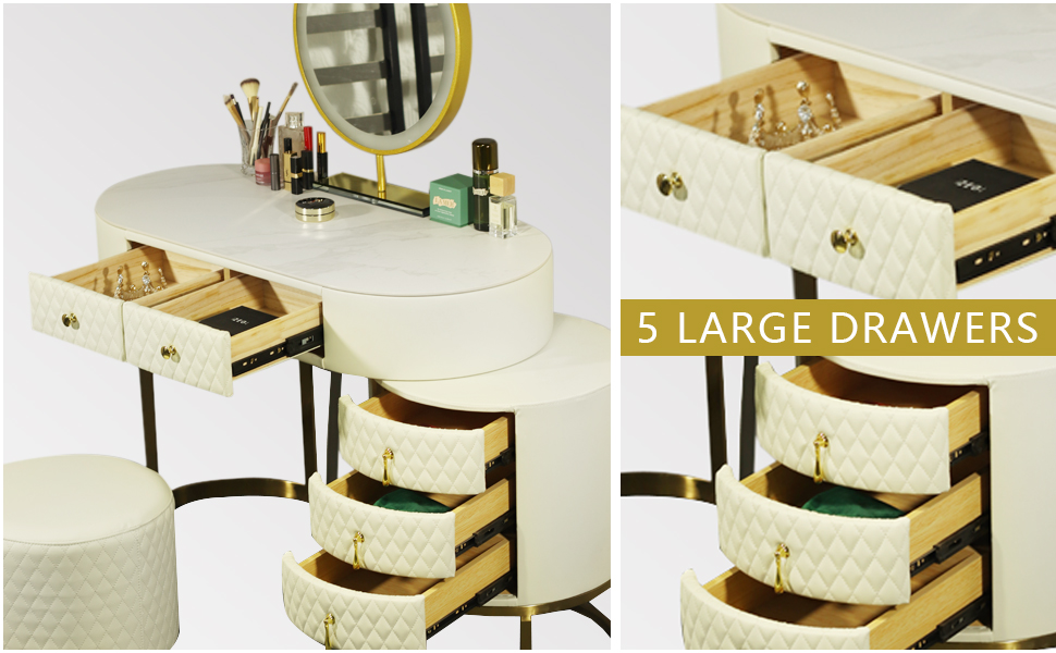 FUKAYI Women Dresser Table Vanity Corner Makeup Table Set