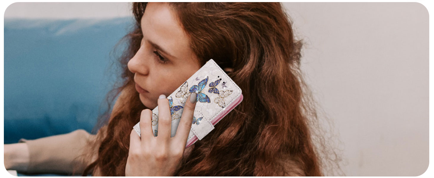 UEEBAI Wallet Case for Samsung Galaxy A15 4G/5G, PU Leather Phone Case Kickstand RFID Blocking Flip Case Card Slots Wrist Strap Relief Engraved Pattern Magnetic Closure Folio Case - Blue Butterfly 14 Butterfly case