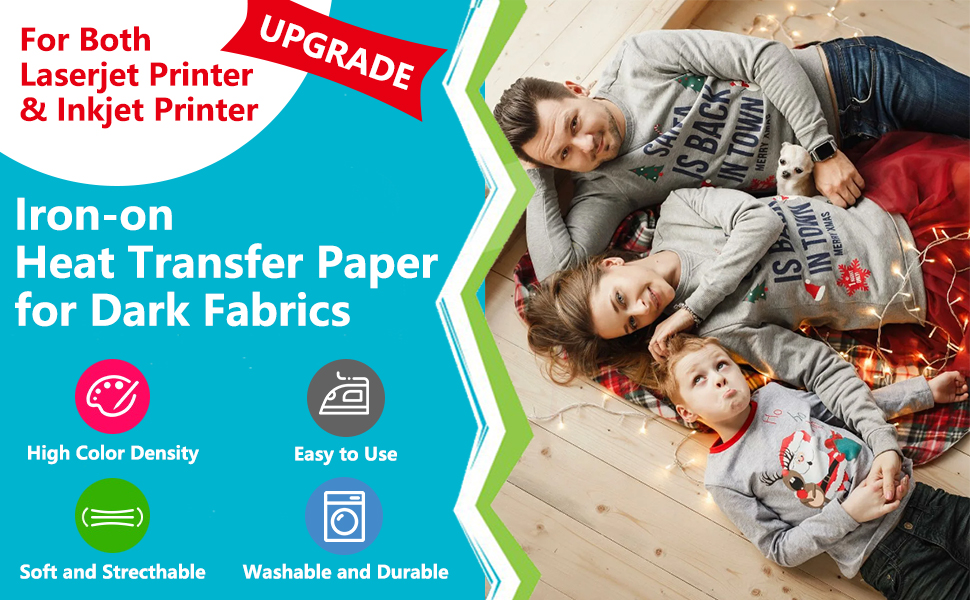 Iron on Heat Transfer Paper for Dark Fabric 12 Sheets, 8.