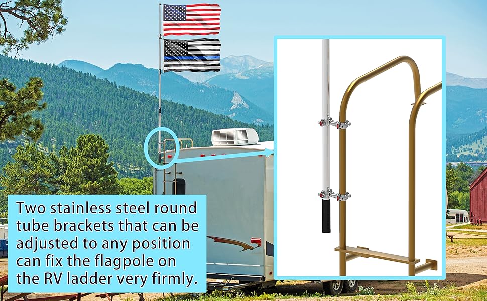 Two Flag RV Ladder Flag Pole Kit. Includes Two Beautiful 3