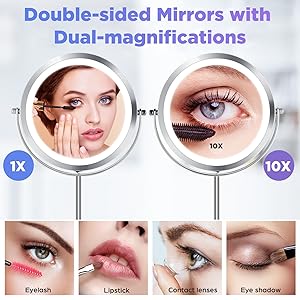 Double sides lighted makeup vanity mirror on stand with dual magnifications TM08CH10X