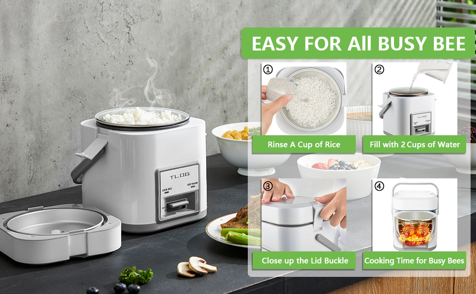 TLOG Mini Rice Cooker 2.5Cup Uncooked(5Cup cooked), 1.2L Small Rice