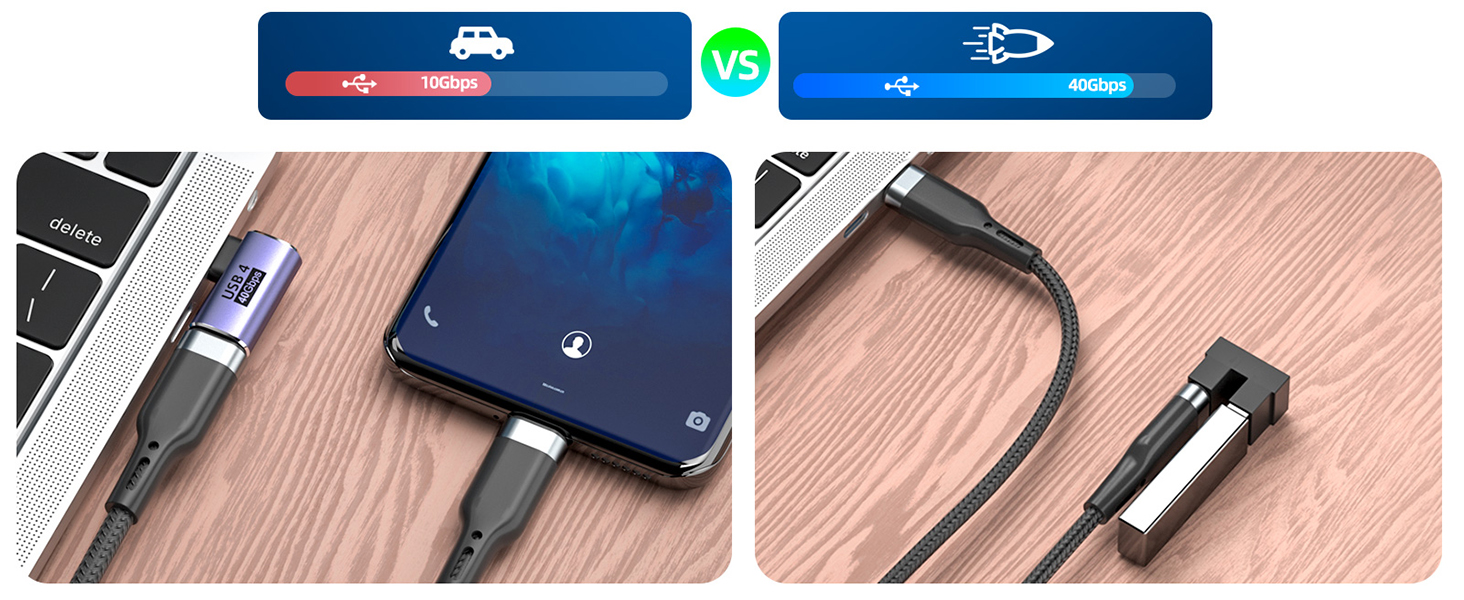 Mixed USB C Adapter USB 4.0/Thunderbolt 4 with 100W 40Gbps 90/180 Degree Right Angle