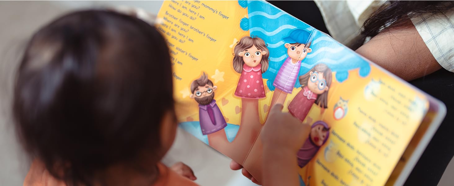 A toddler learning language from a bilingual book