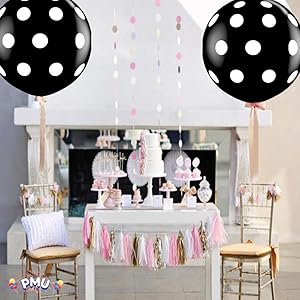 PMU 36 Inch Latex Balloon Onyx Black with White Polka Dots