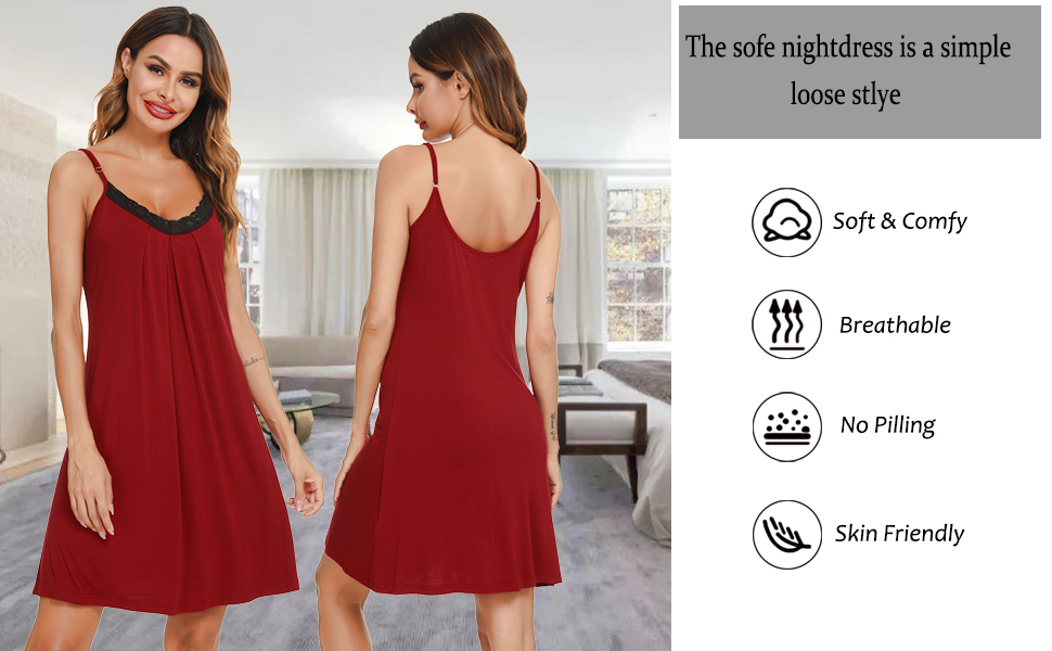 Lovasy Women's Nightdresses Soft Nighties for Women Night Dress with