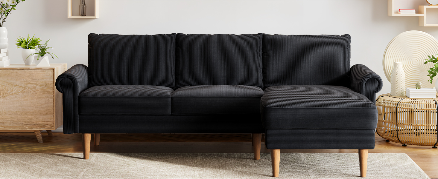 ovios 81.5" LShape Sofa Couch with Chaise, 3Seats Sofa